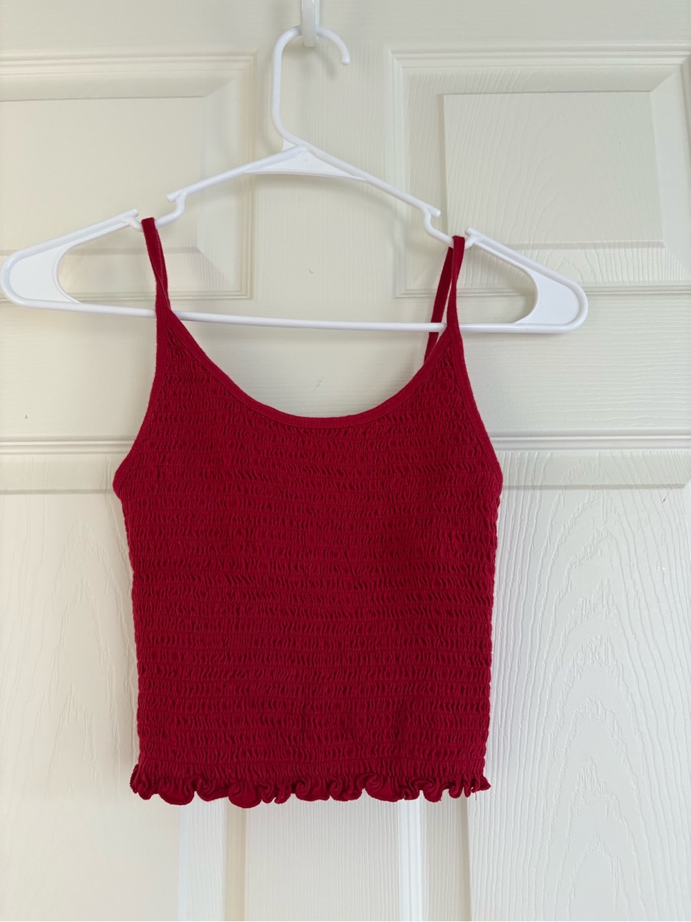 Hollister Red Smocked Crop Tank with Ruffled Hem